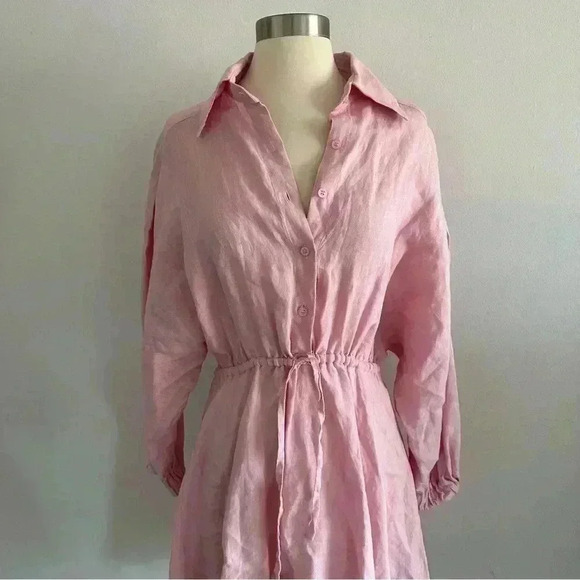 New CUCA 100% Linen Pink Mar Dress M - Picture 4 of 9